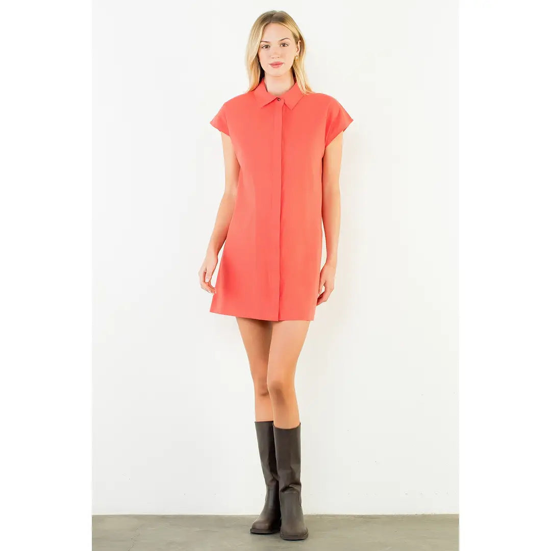 THML Mini Dress Red / XS Gia Button Down Short Dress