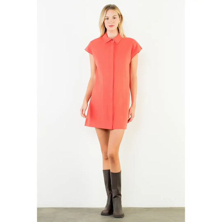 THML Mini Dress Red / XS Gia Button Down Short Dress