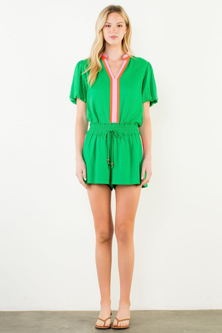 THML Mallory Contrast Stripe Shorts featuring bold horizontal stripes and a relaxed fit, perfect for casual summer wear.