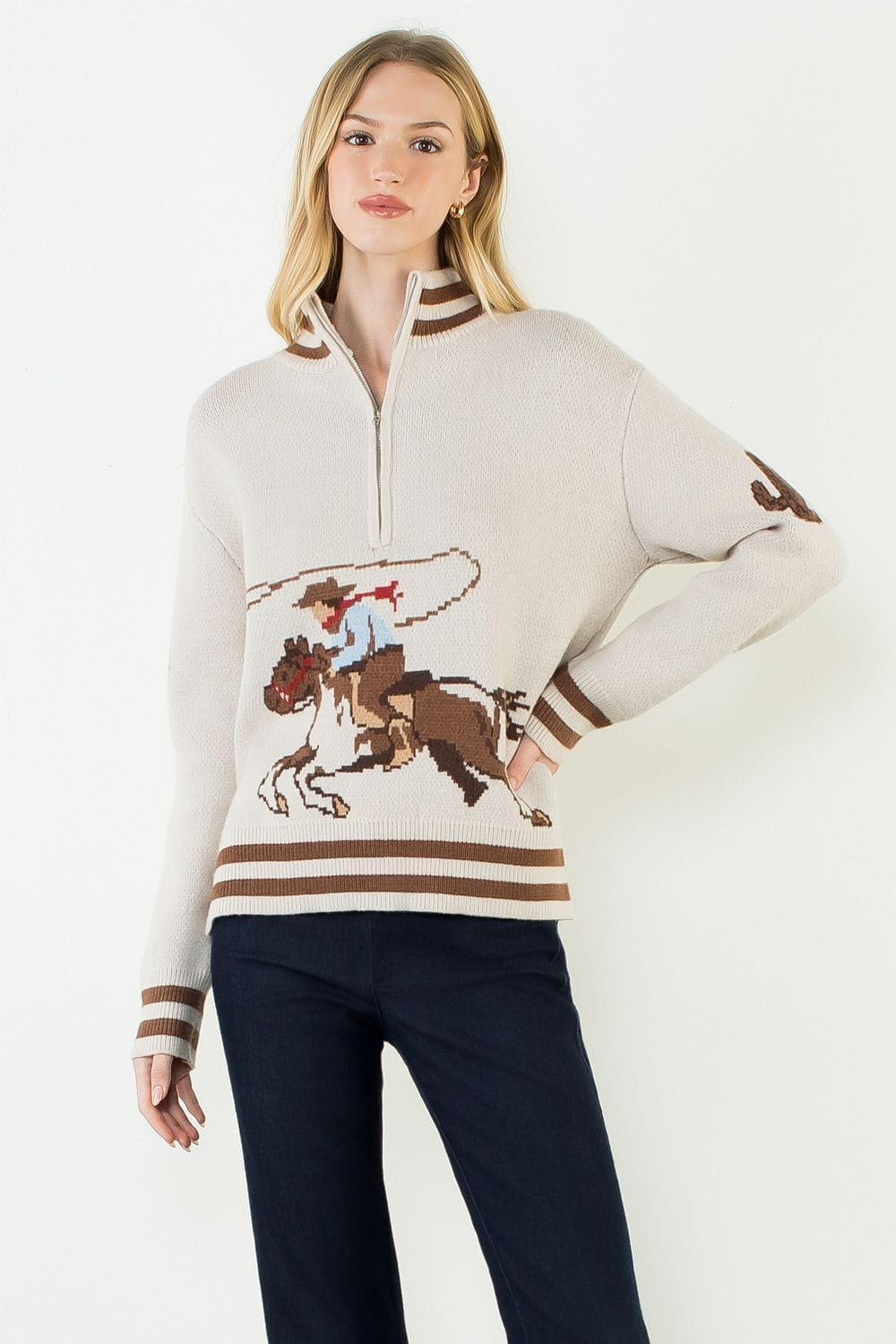 THML Sweater Beige / XS Elena Quarter Zip Cowboy Sweater
