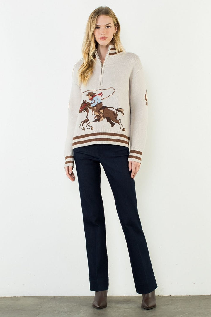 THML Sweater Elena Quarter Zip Cowboy Sweater