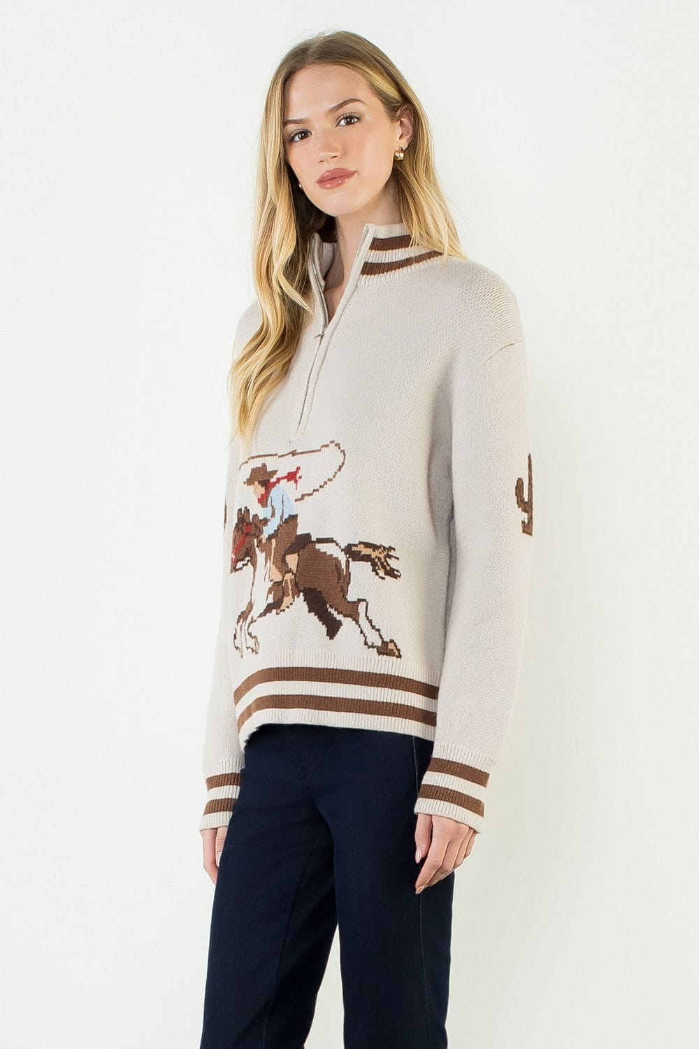 THML Sweater Elena Quarter Zip Cowboy Sweater