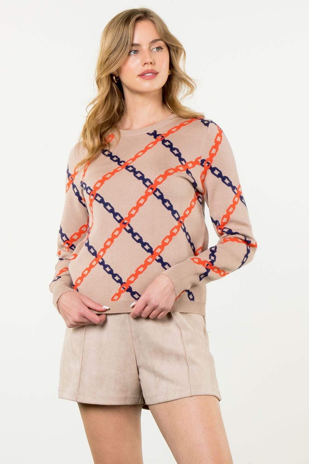 THML Sweater Taupe / XS Savannah Chain Print Sweater