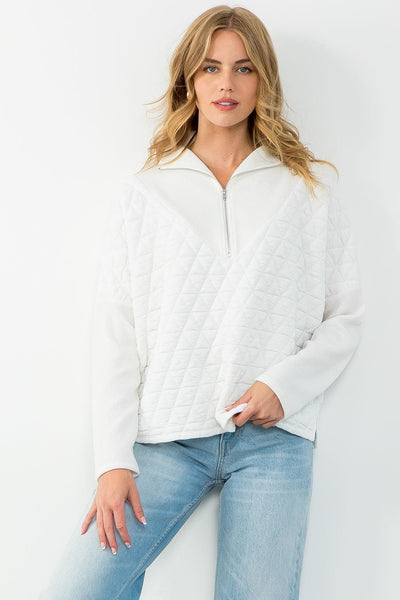THML Sweater White / XS Jane Half Zip Sweater