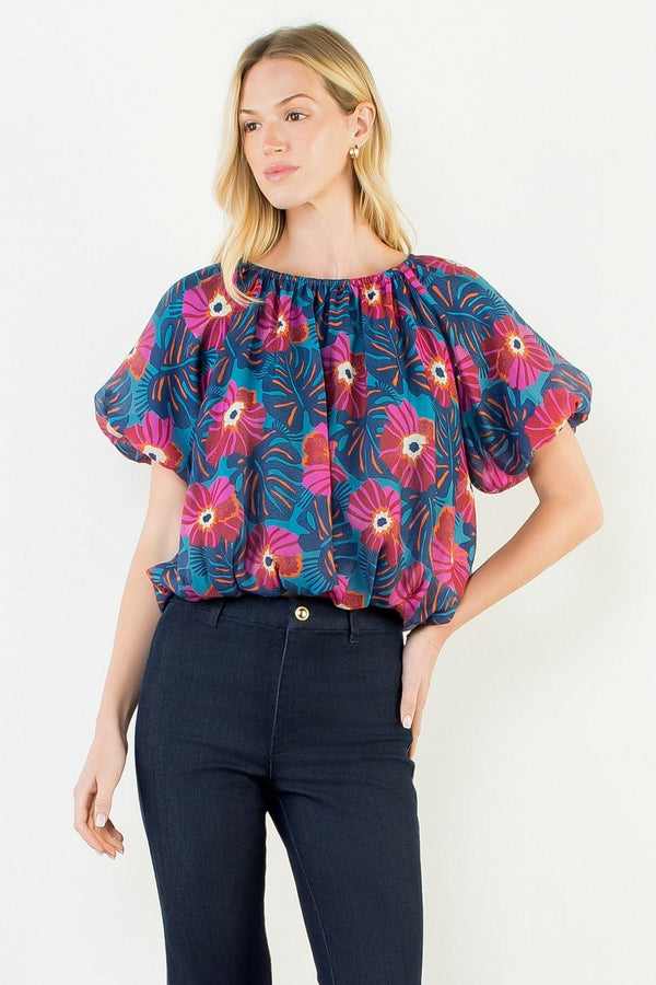 THML Top Blue / XS Eva Floral Clinched Top