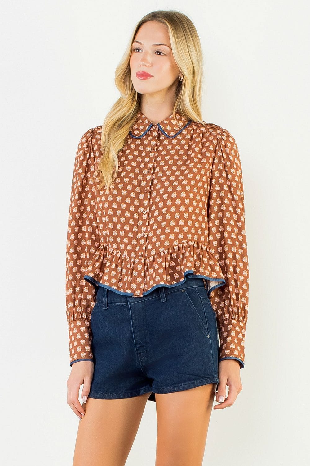 THML Top Brown / XS Hadley Floral Button Down Top