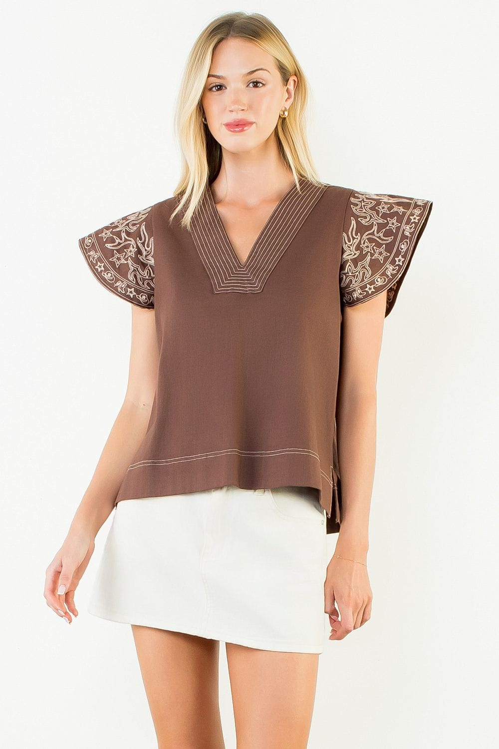 THML Top Brown / XS Mary V-Neck Top