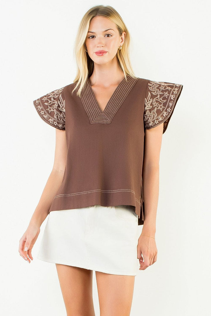 THML Top Brown / XS Mary V-Neck Top