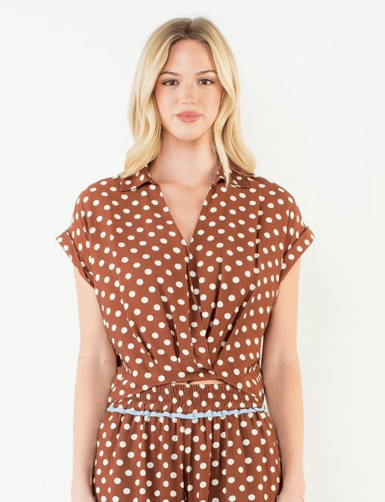 THML Top Brown / XS Ruth Polka Dot Top