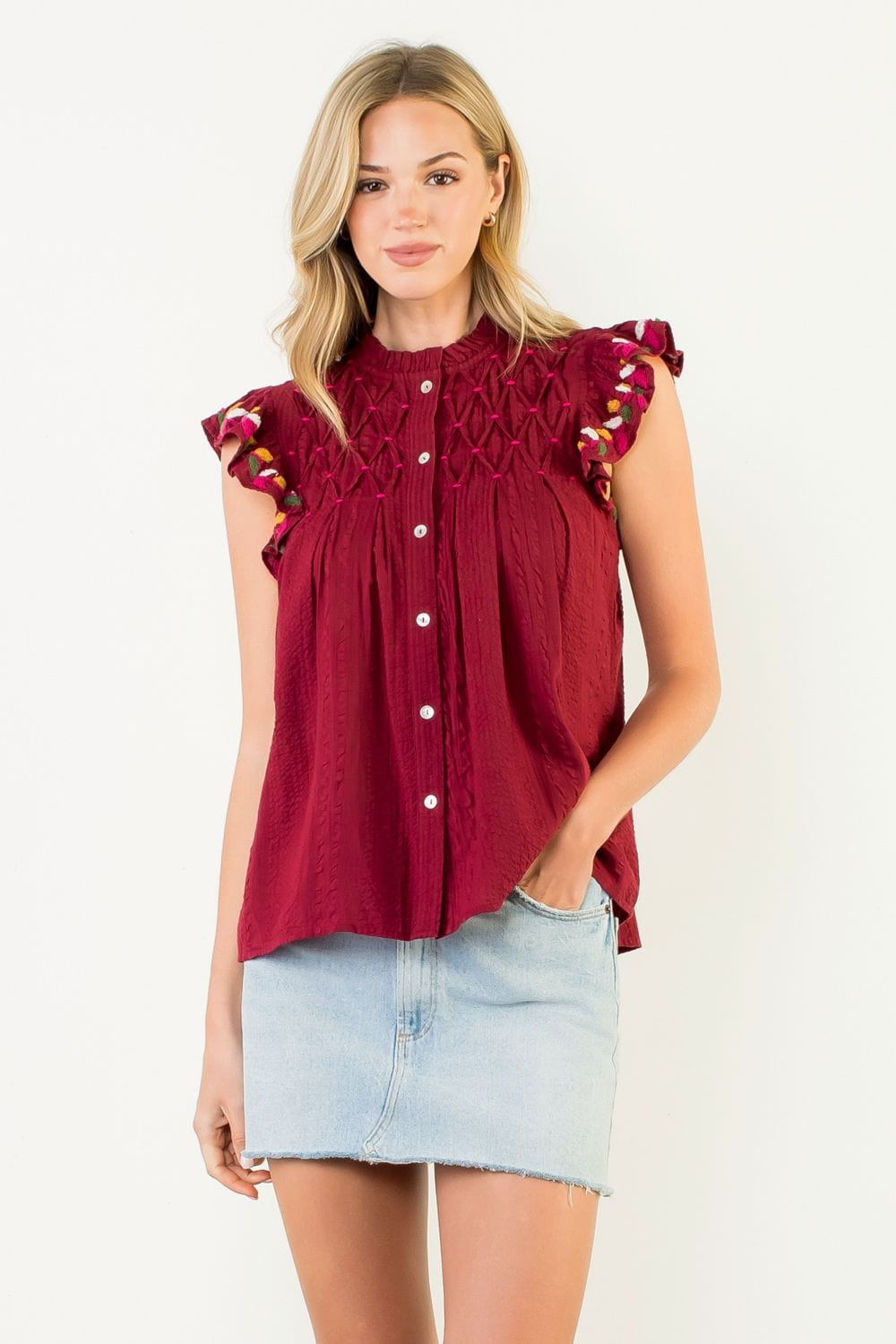 THML Top Burgundy / XS Anaya Button Up Top