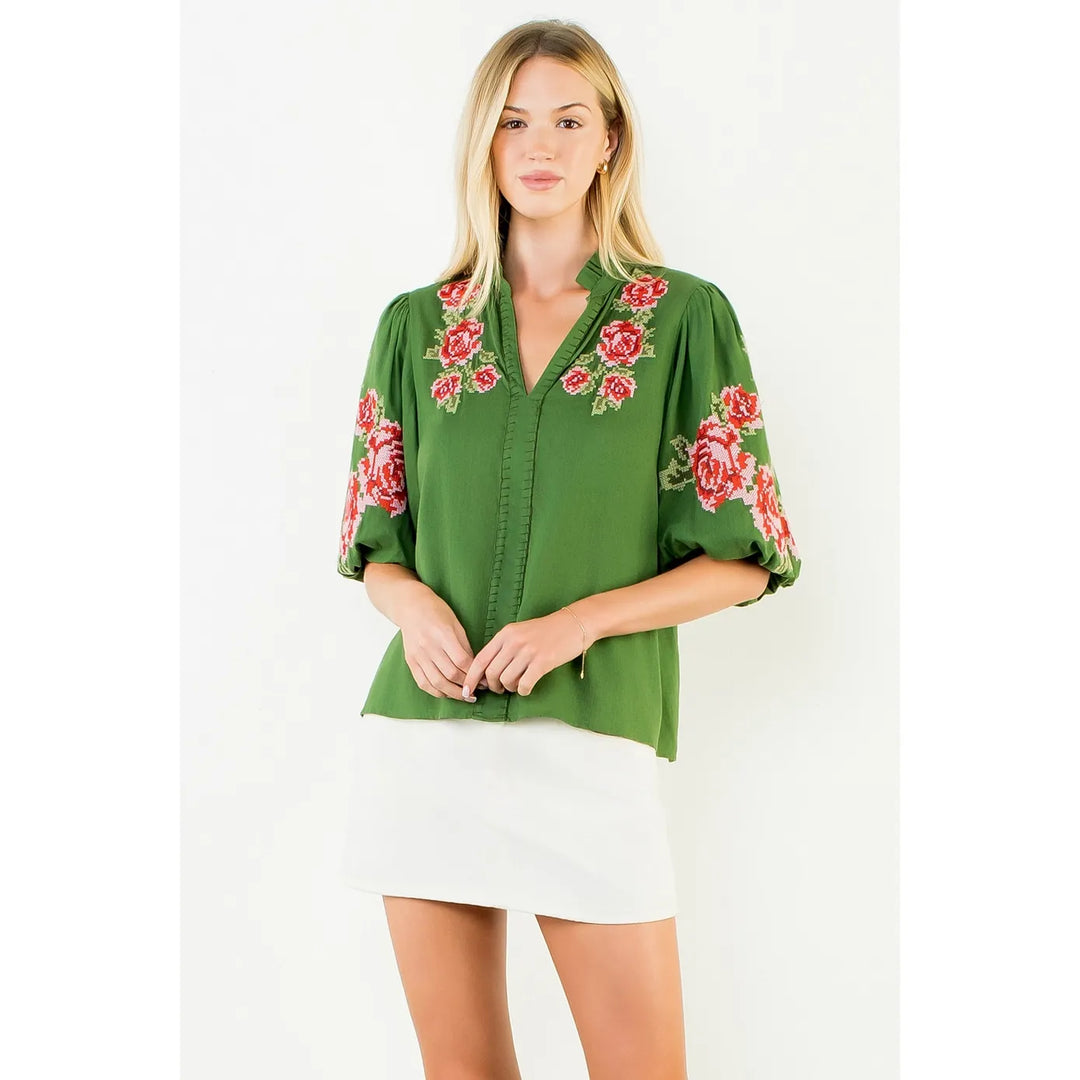 THML Top Callie Floral Embroidery Top