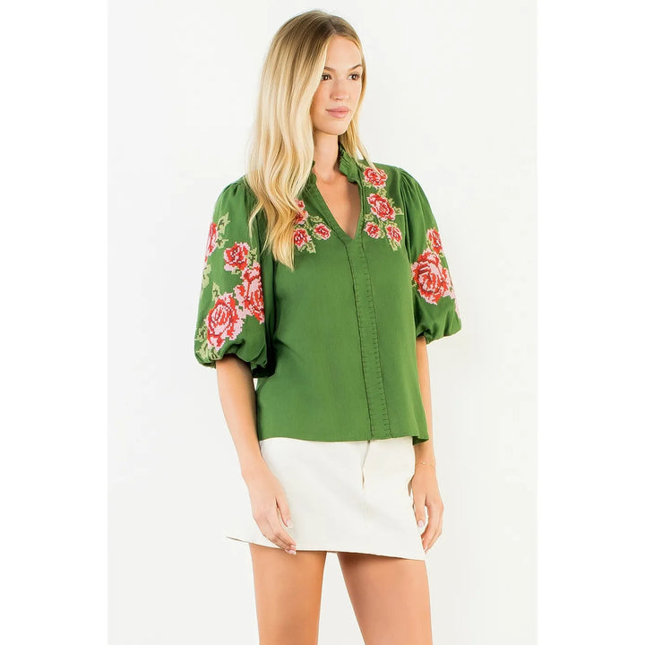THML Top Callie Floral Embroidery Top