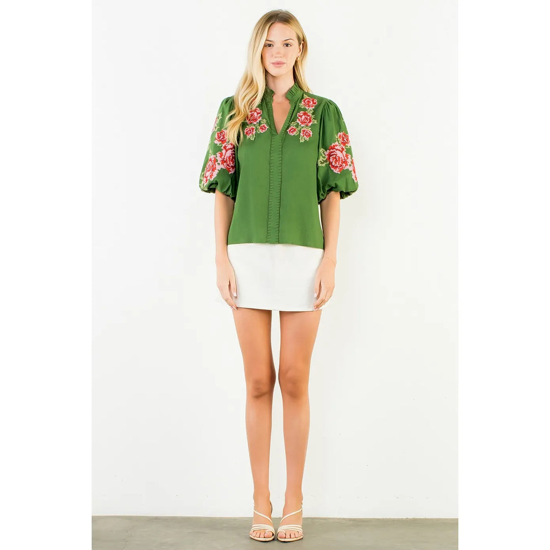 THML Top Callie Floral Embroidery Top