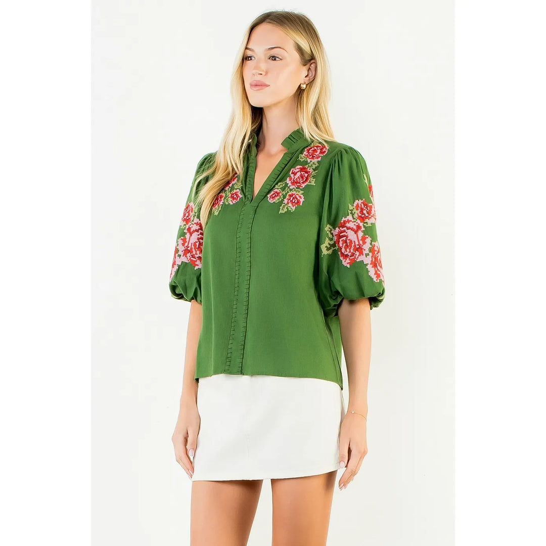 THML Top Callie Floral Embroidery Top