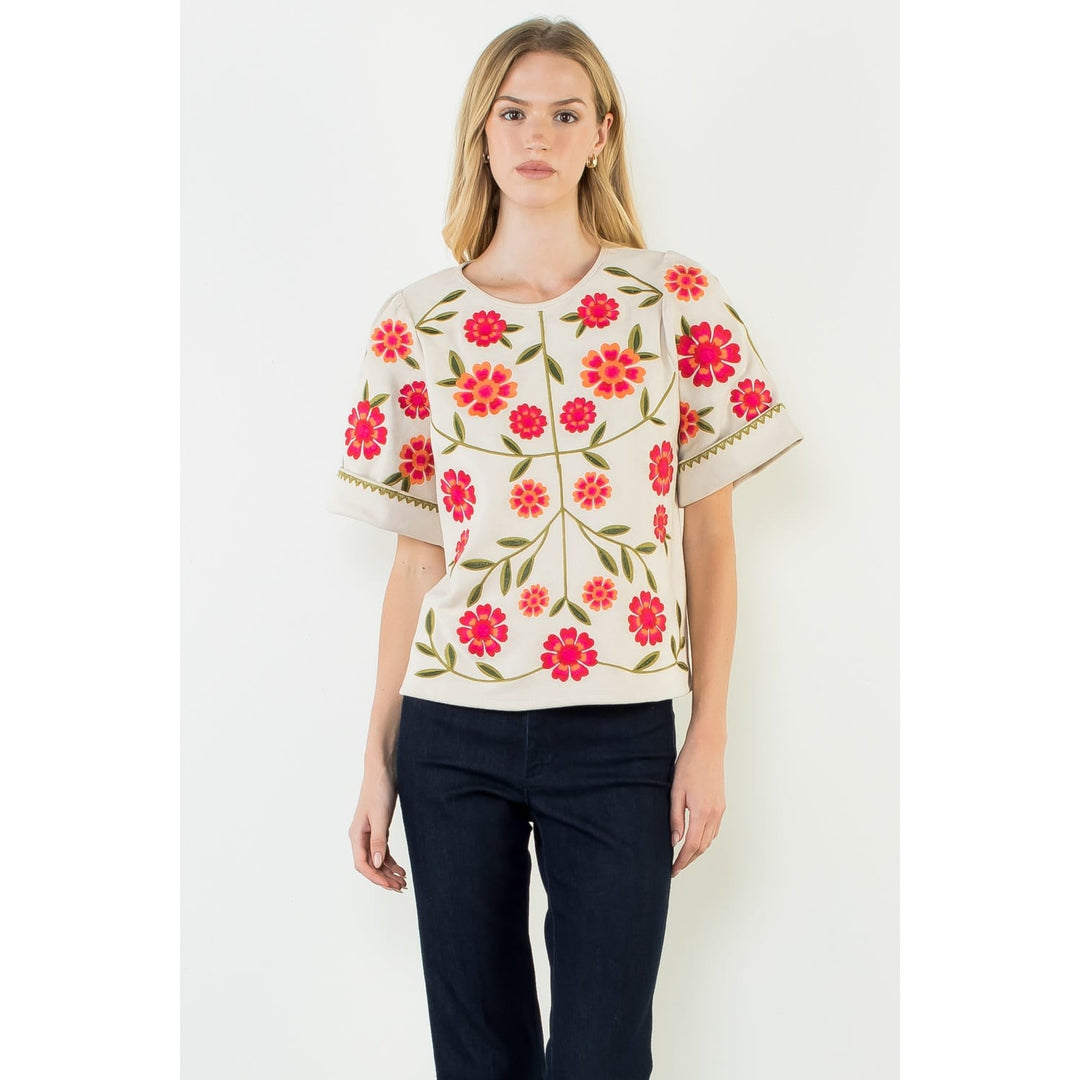 THML Top Cream / XS Vivian Open Back Floral Top