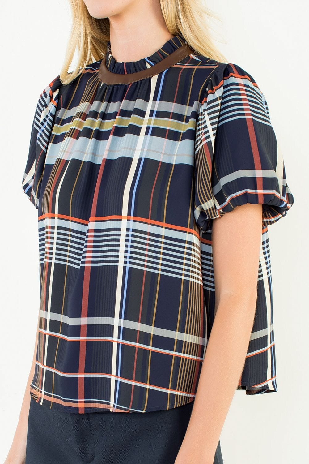 THML Top Elena Ruffled Neck Stripe Top