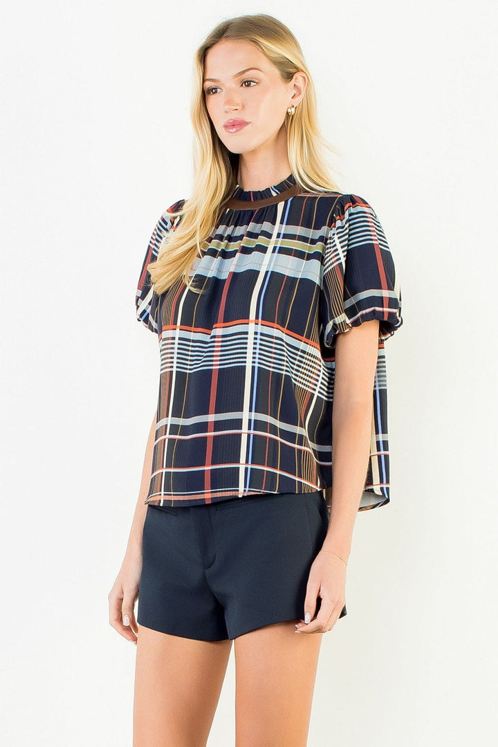 THML Top Elena Ruffled Neck Stripe Top