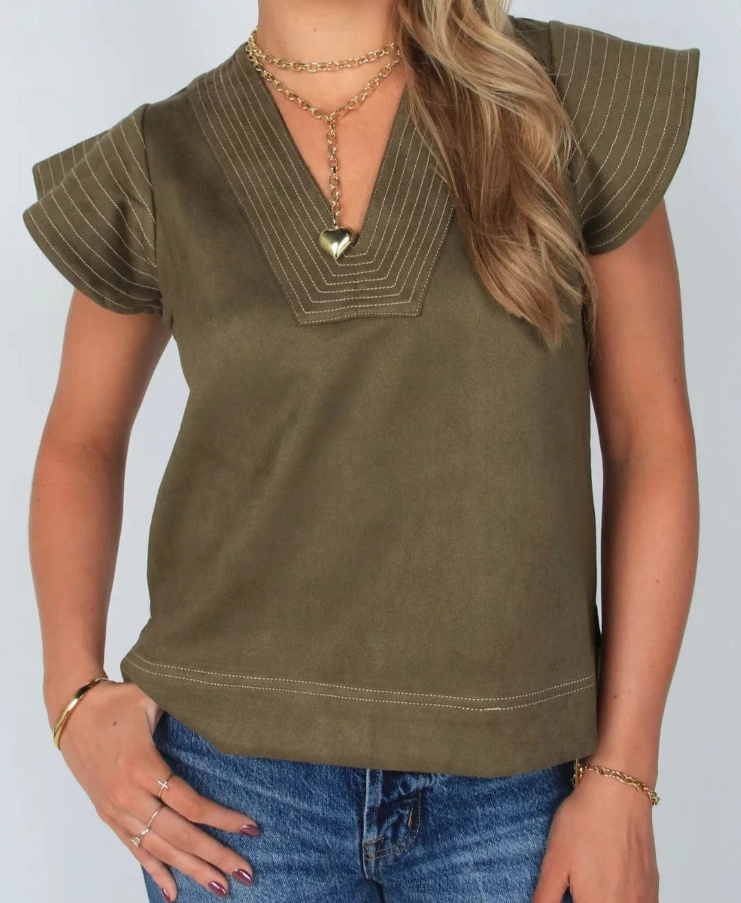 THML Top Eliana Flutter Suede Top
