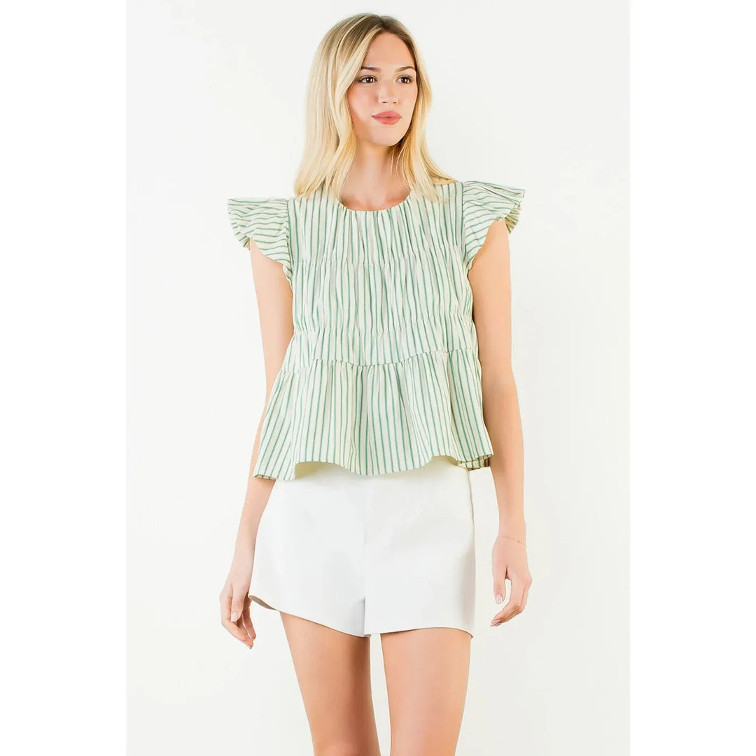 THML Top Green / XS Charlie Striped Ruffle Top