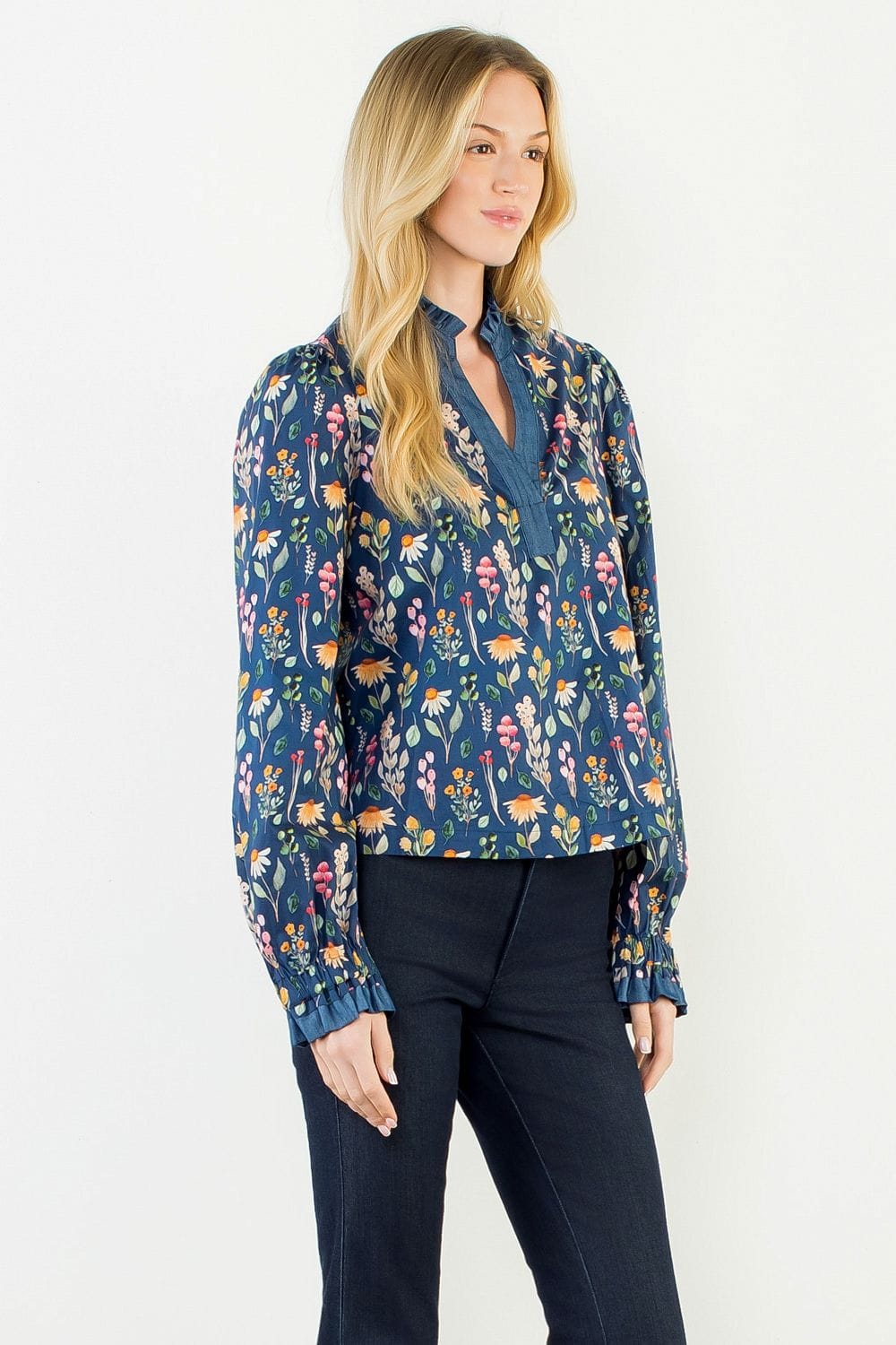 THML Top Hallie Floral Denim Top
