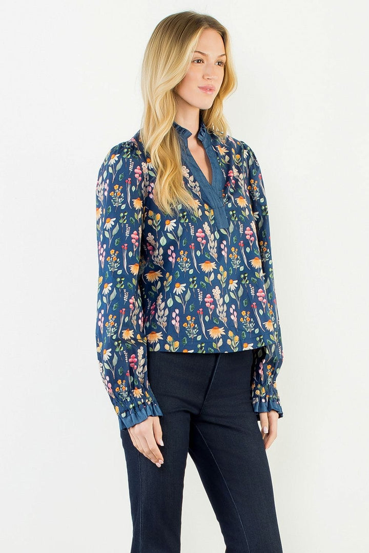 THML Top Hallie Floral Denim Top
