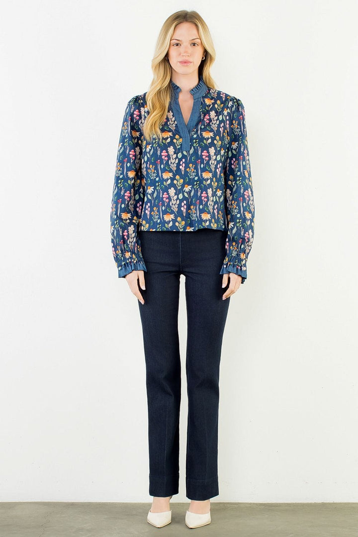THML Top Hallie Floral Denim Top