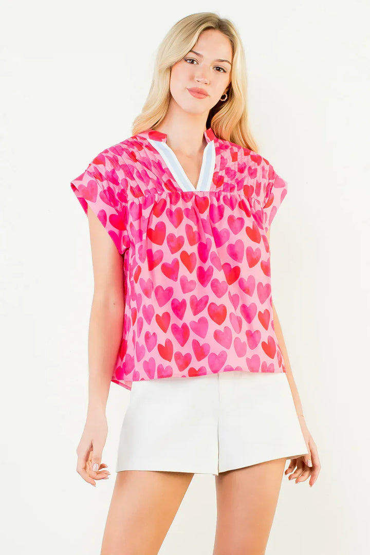 THML Top Hearts V-Neck Top