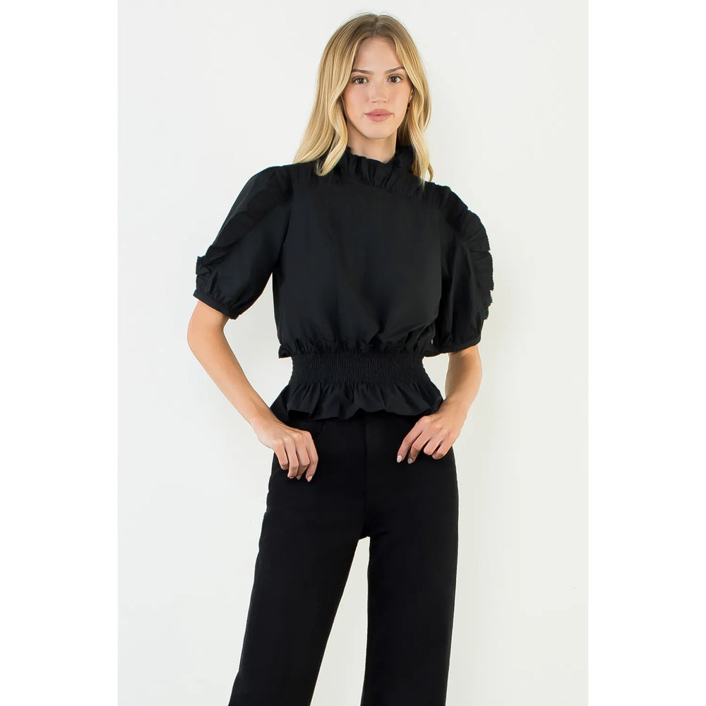 THML Jenna ruffled detail top with feminine ruffle accents and a relaxed silhouette