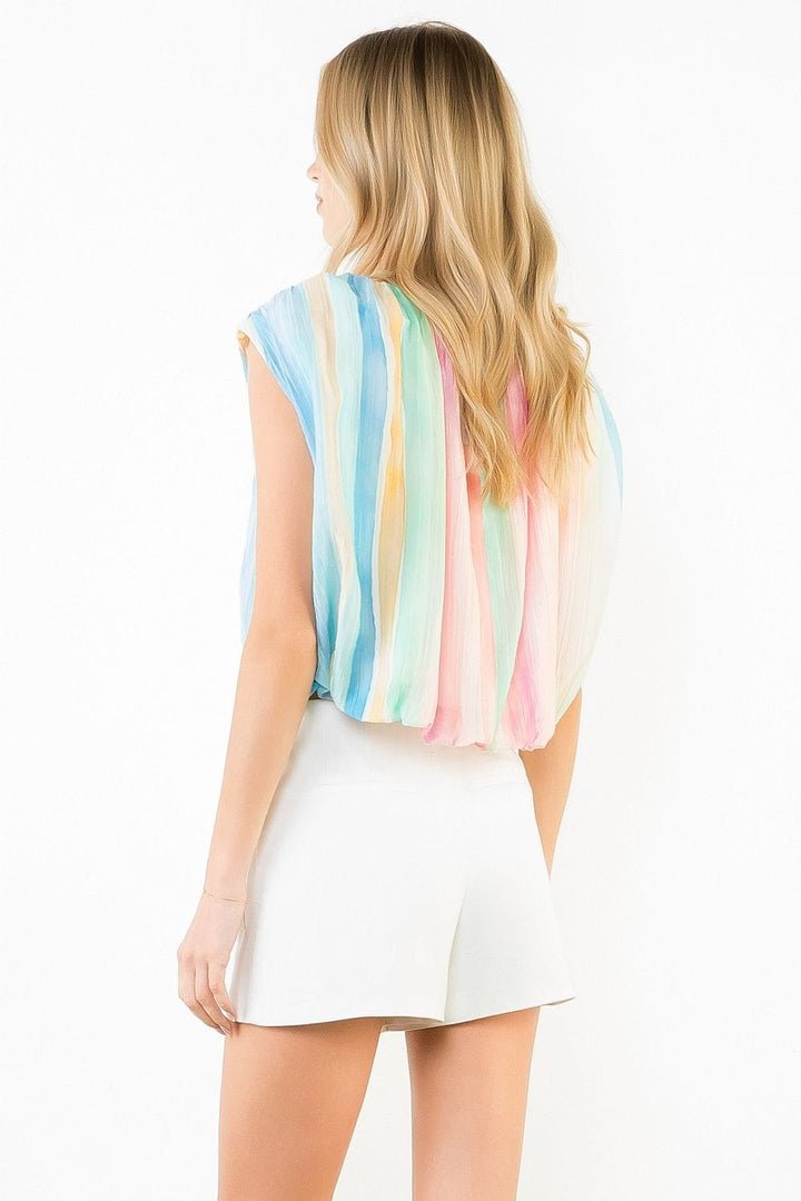 Colorful pleated multicolor top by THML with a relaxed fit, featuring a stylish design and lightweight fabric.