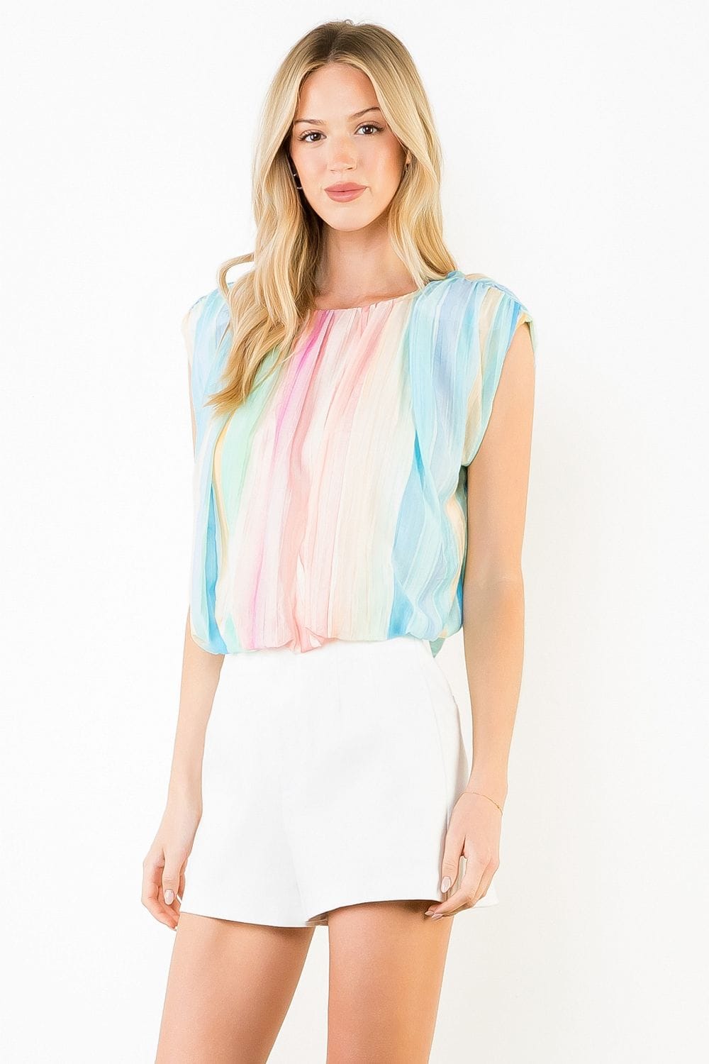 Multicolor pleated top by THML featuring a stylish design and flowy fabric, perfect for casual or dressy occasions.