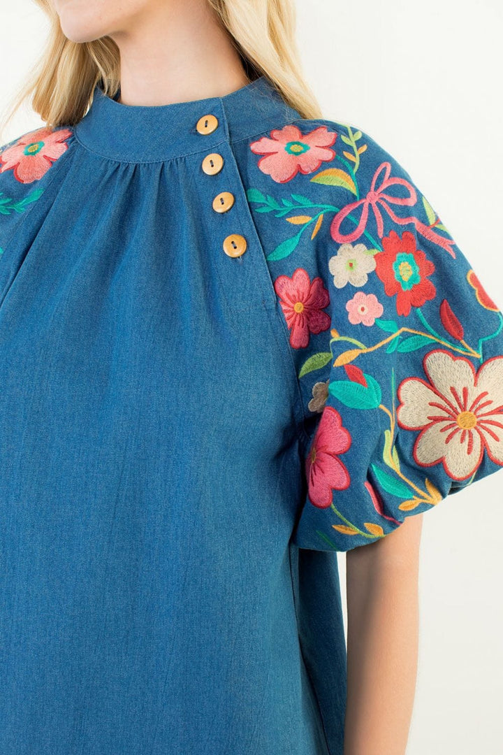 THML Top Josie Button Puff Sleeve Top