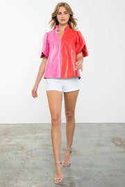 THML Top Layloni Colorblock Leather Top