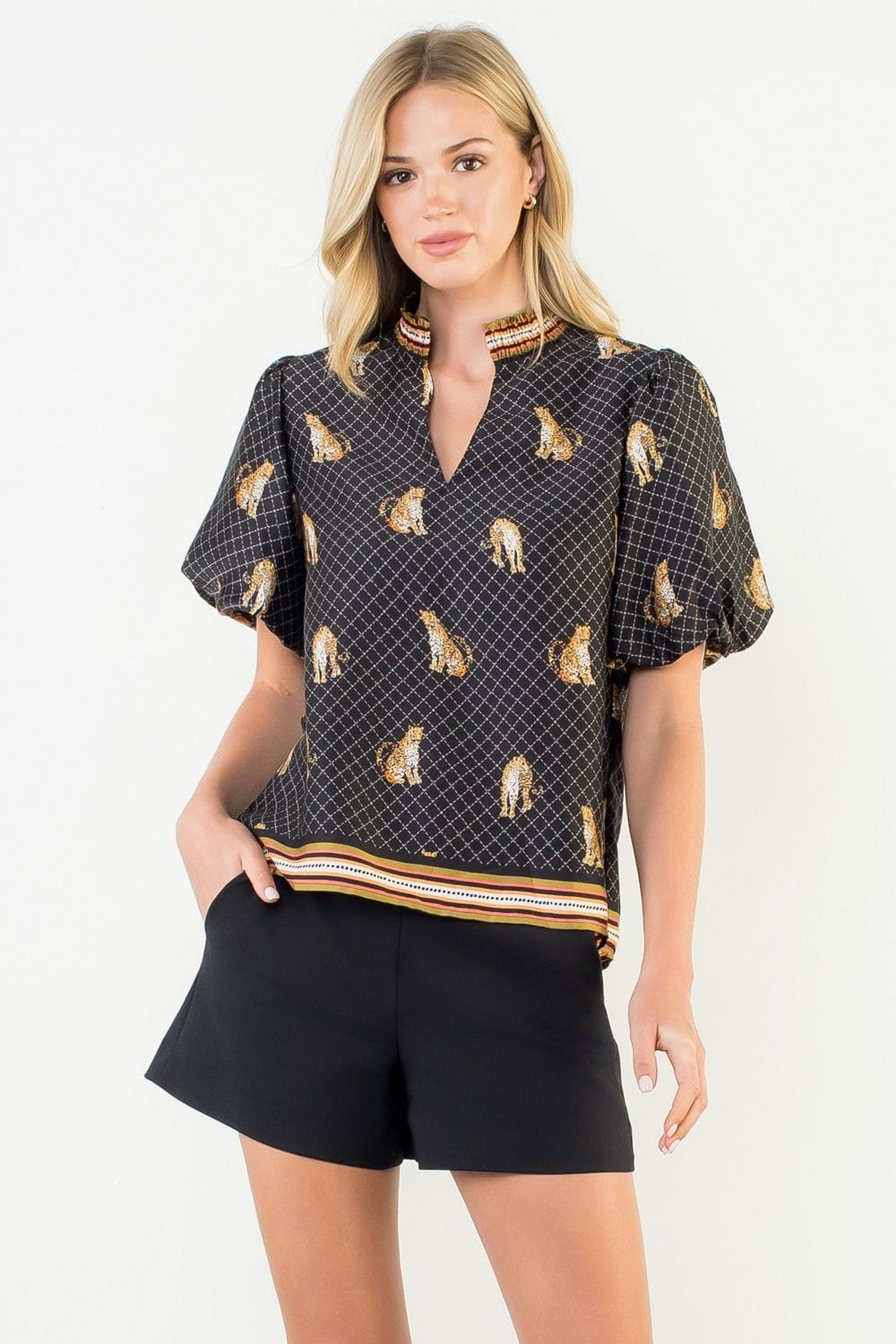 THML Top Leopard / XS Jackie Puff Sleeve Top