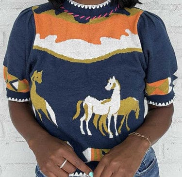 THML Top Navy / XS Elisa Horse Detail Top