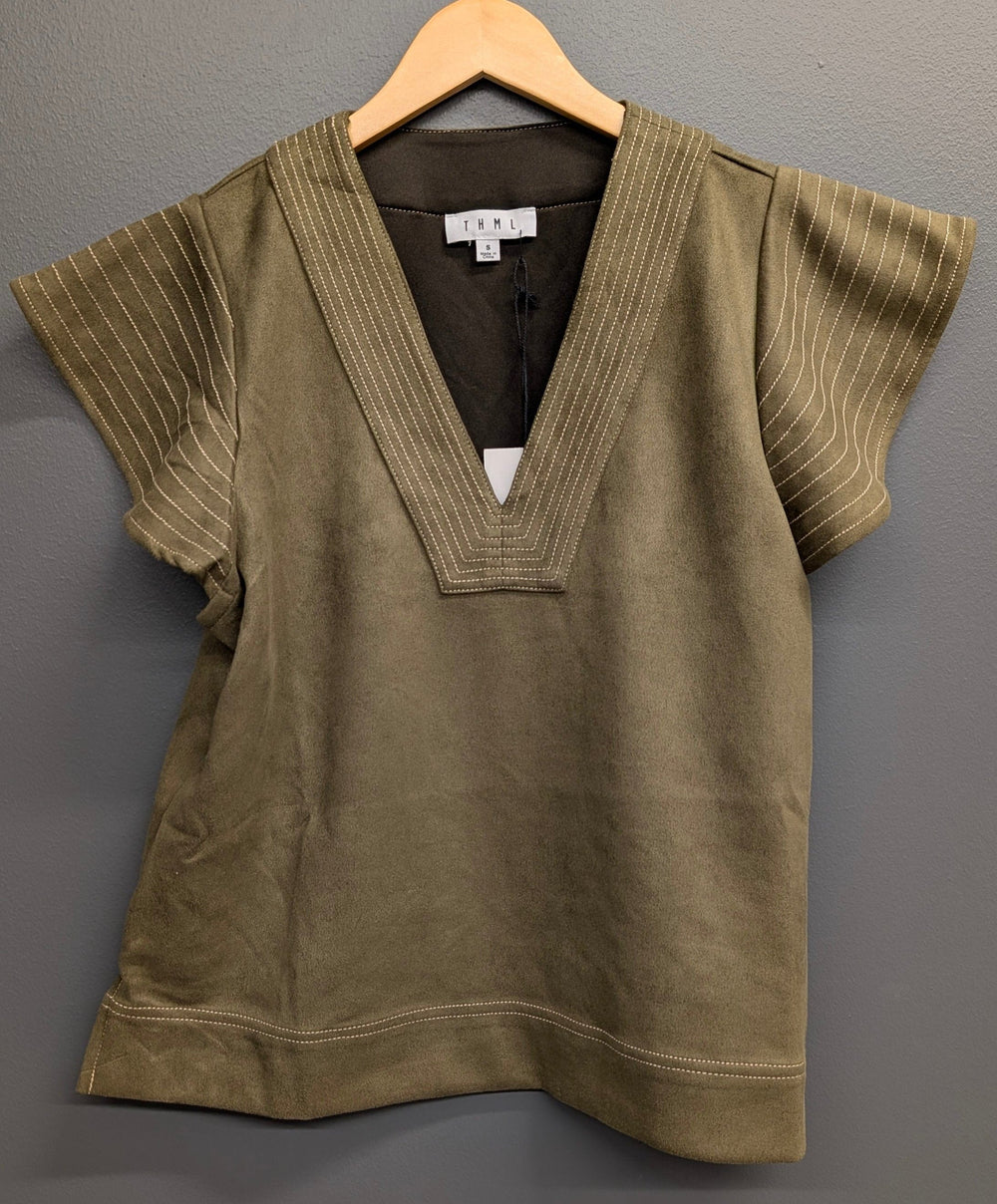 THML Top Olive / XS Eliana Flutter Suede Top