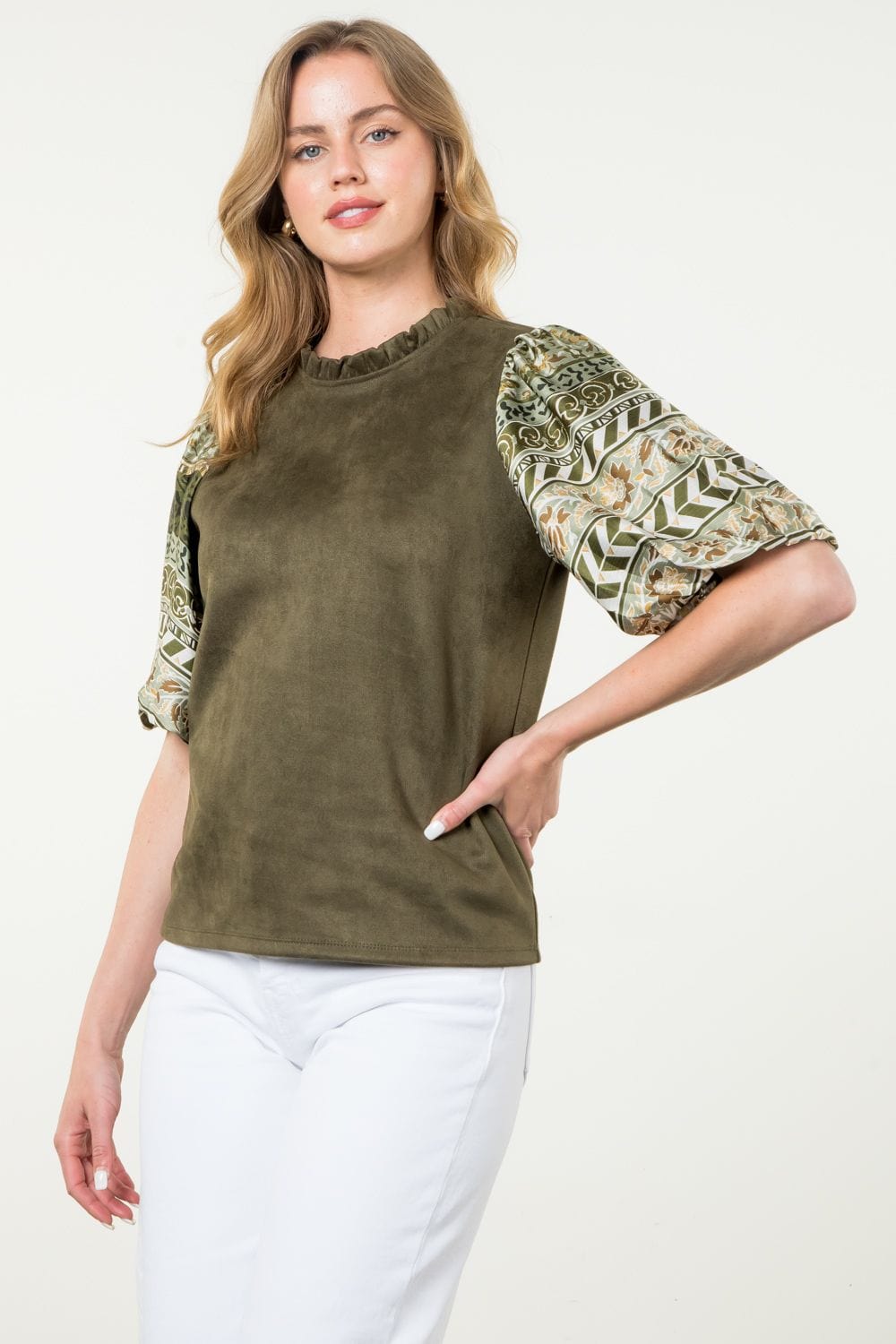 THML Top Olive / XS Lainey Suede Top