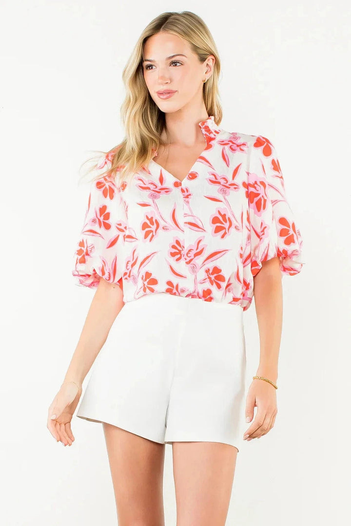 THML Top Pink / White / XS Melody Puff Sleeve Top