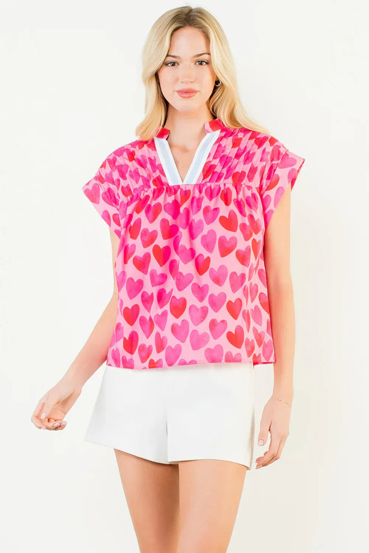 THML Top Pink / XS Hearts V-Neck Top