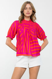 THML Top Red / XS Teresa Striped Short Sleeve Top