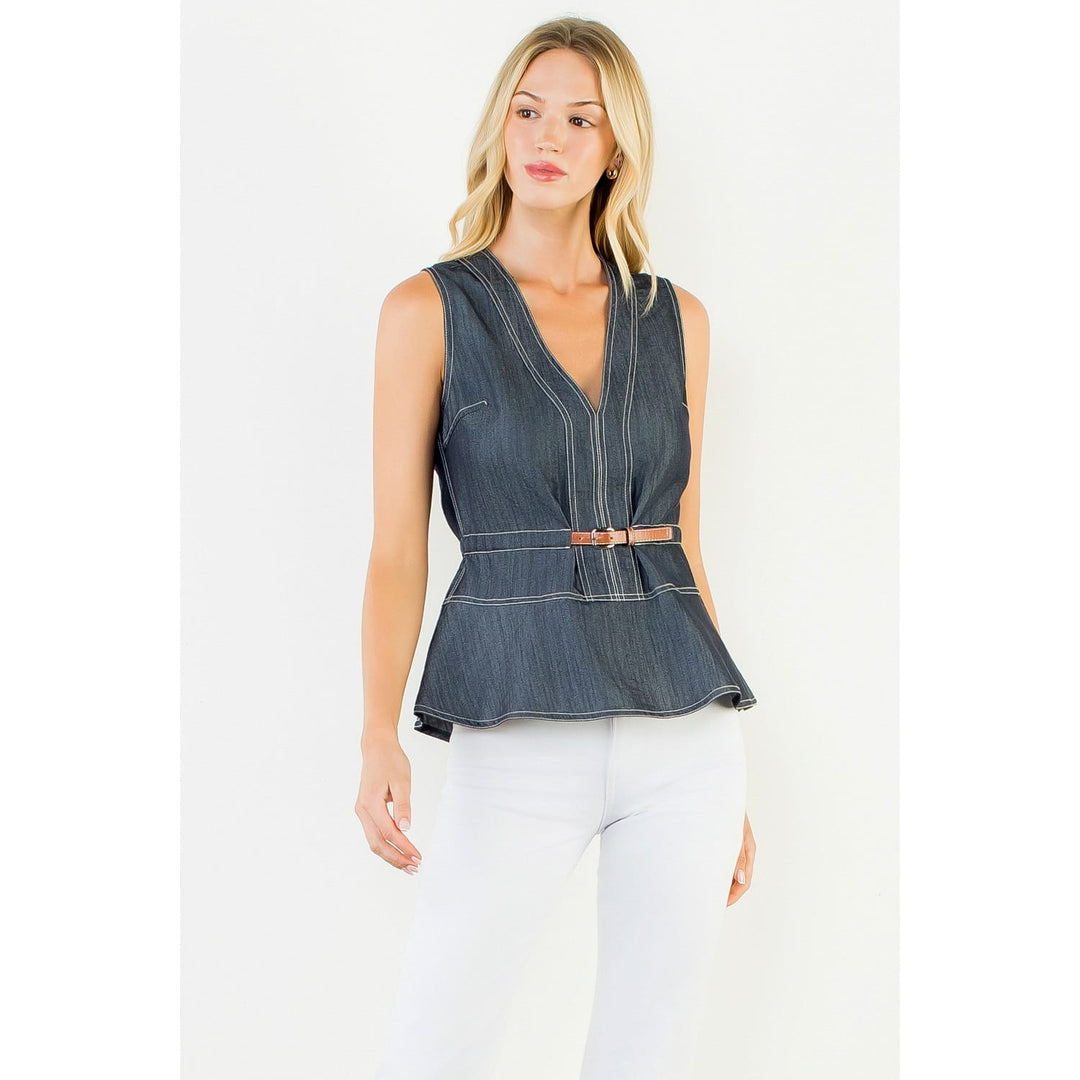 THML Top Sadie Belted Denim Top