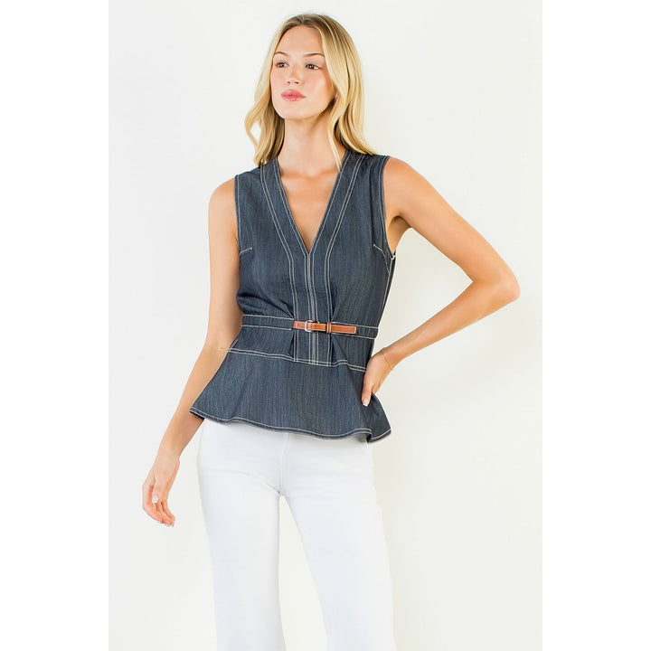 THML Top Sadie Belted Denim Top