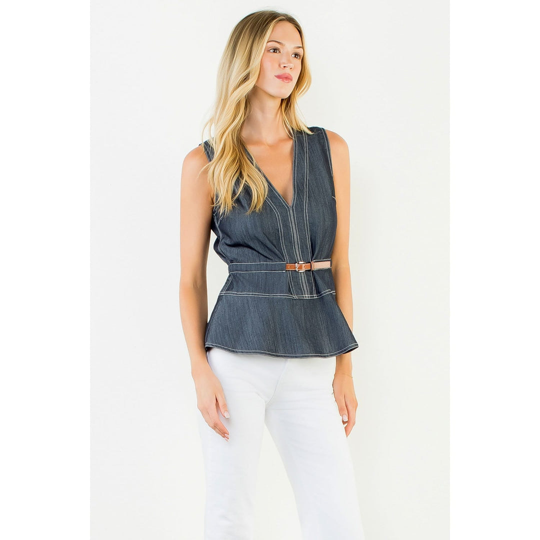 THML Top Sadie Belted Denim Top