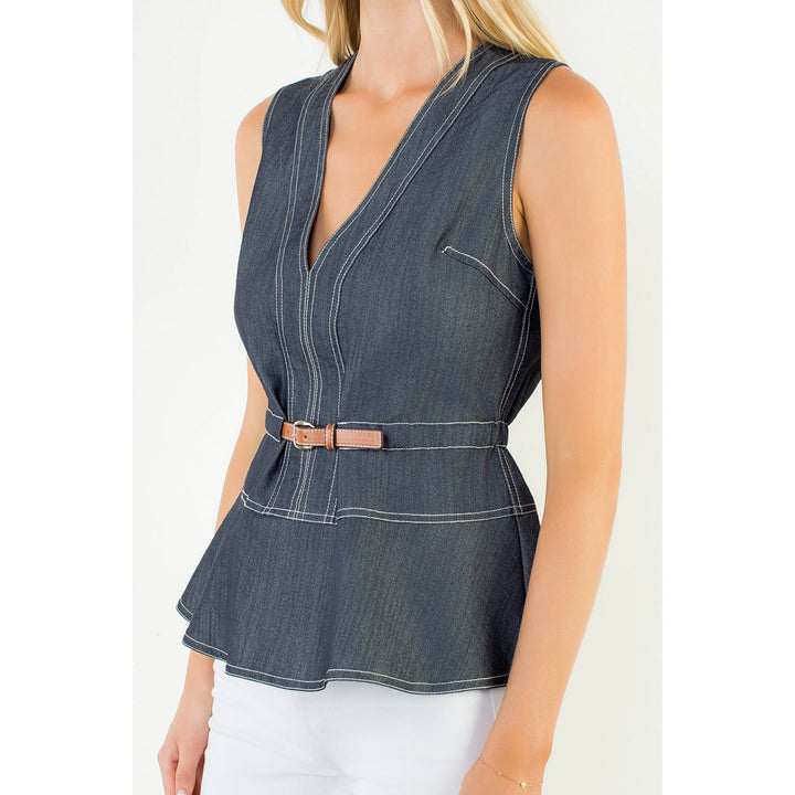 THML Top Sadie Belted Denim Top