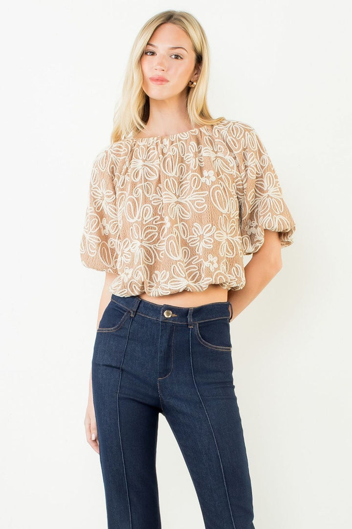 THML Top Sand / XS Willow Embroidered Top