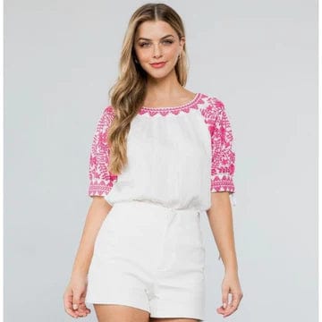 Embroidered Sleeve Poplin Top