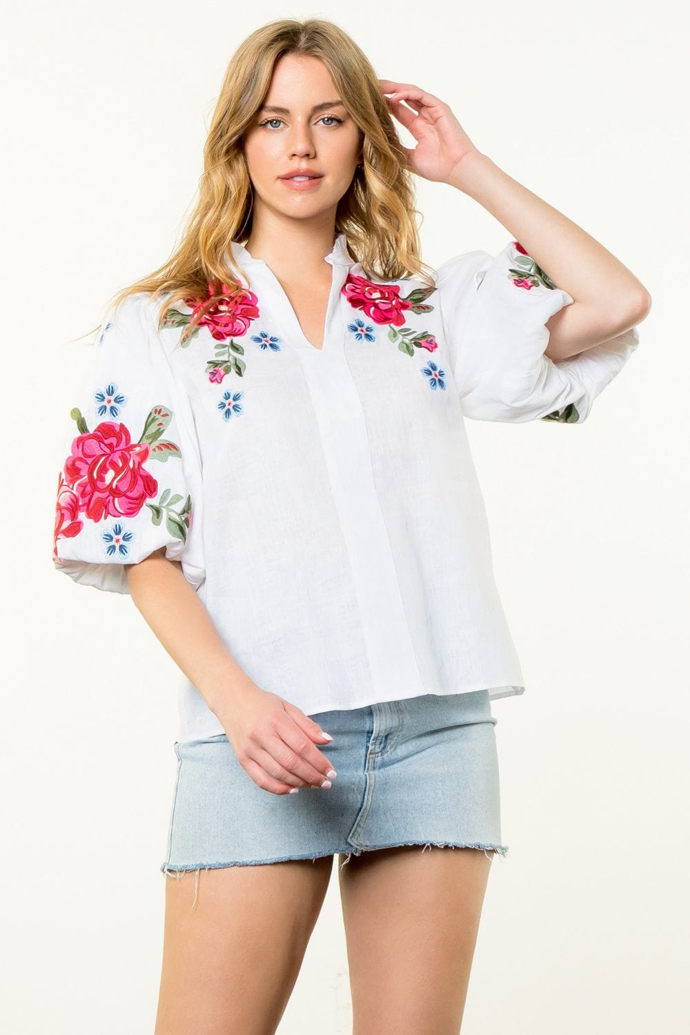 THML Top White / XS Zuri Floral Embroidered Top