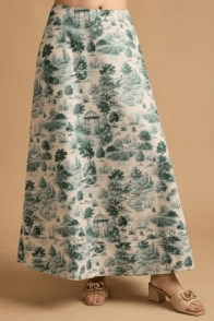 Thomas & Lourdes Dalia Maxi Skirt in French Toile, XS, featuring a flowing design and intricate pattern.