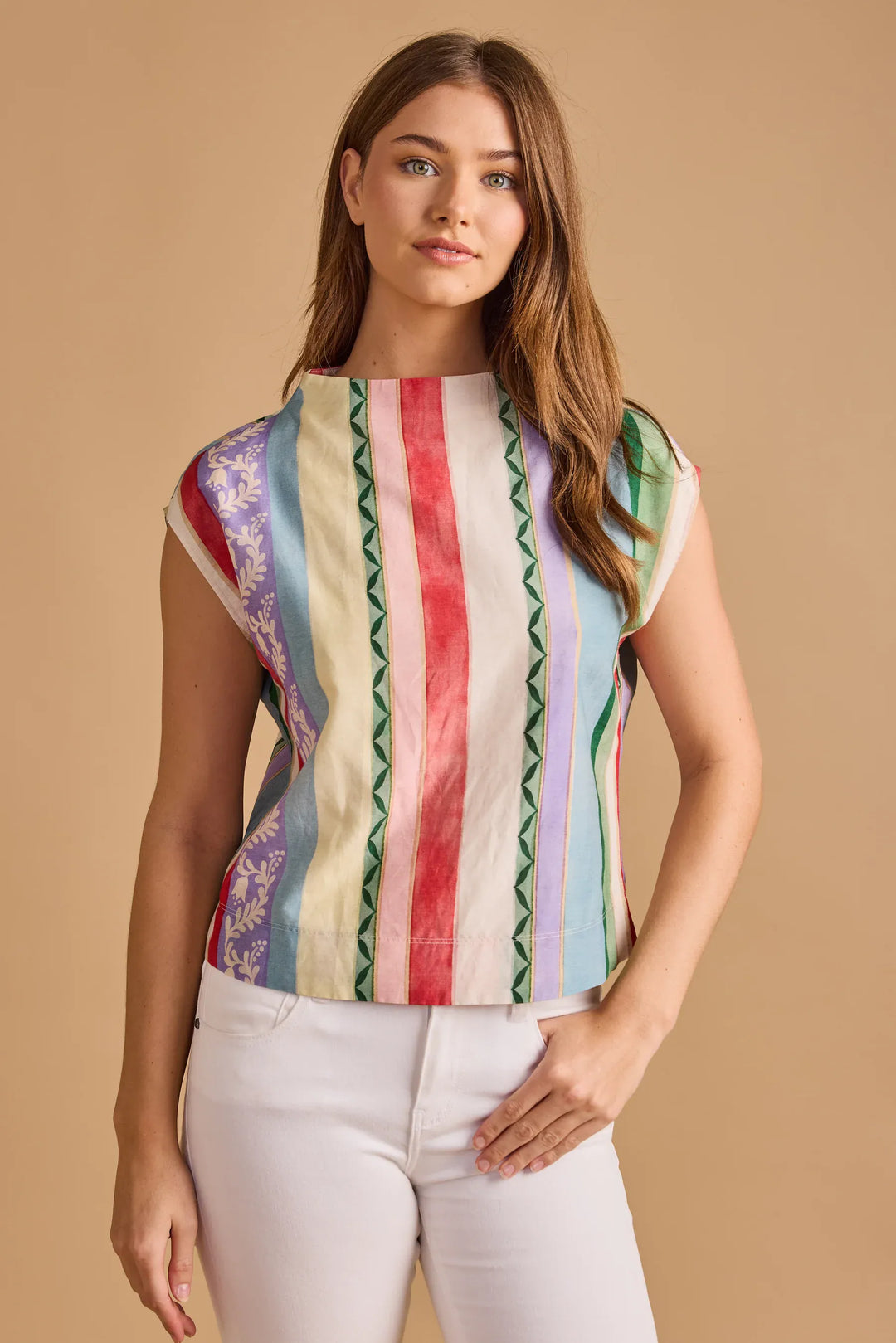 Thomas & Lourdes Sadie Top in garden stripe featuring a lightweight fabric, casual fit, and stylish design.