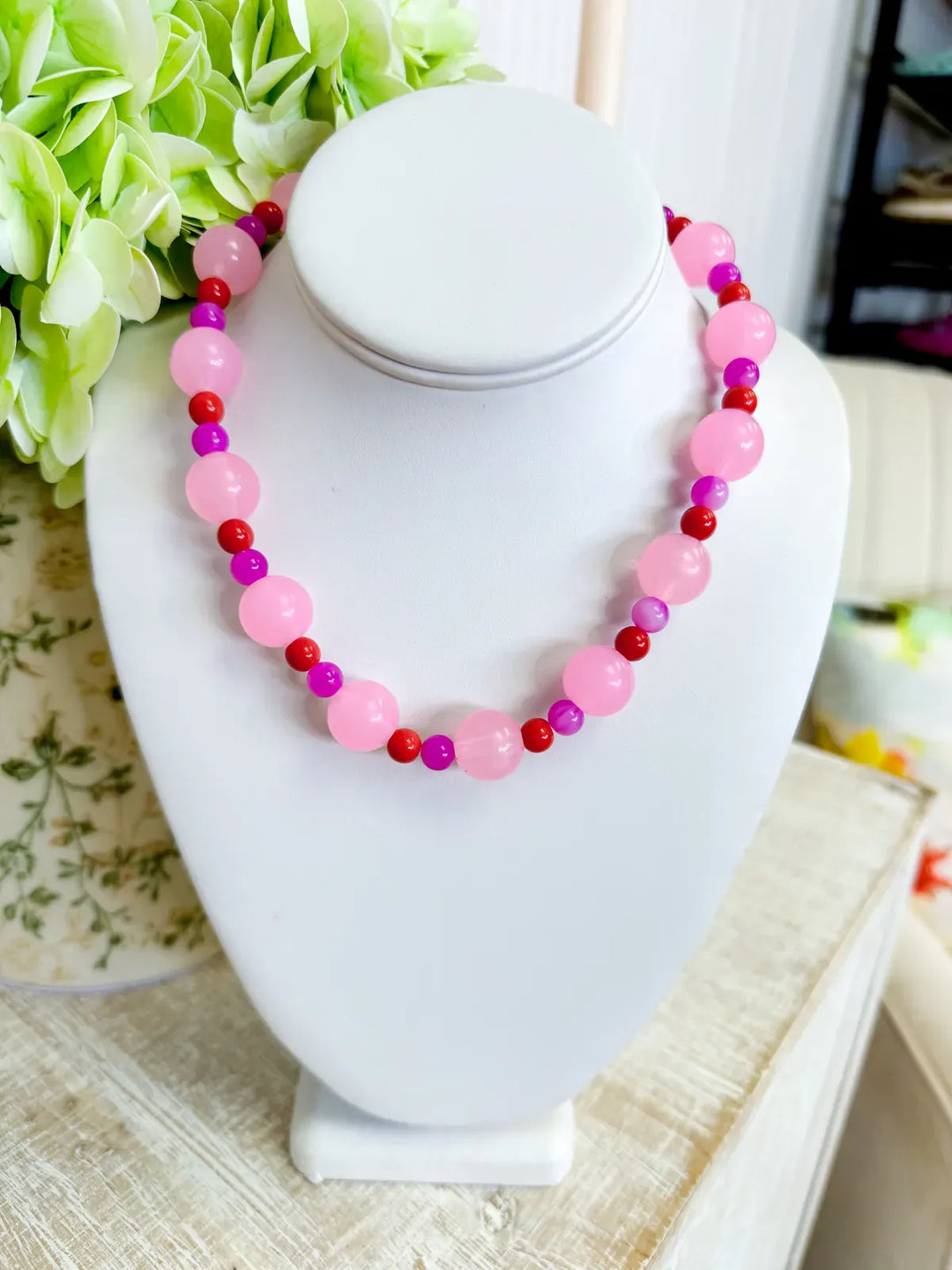 Treasure Jewels Necklace Pink Palms Stone Necklace