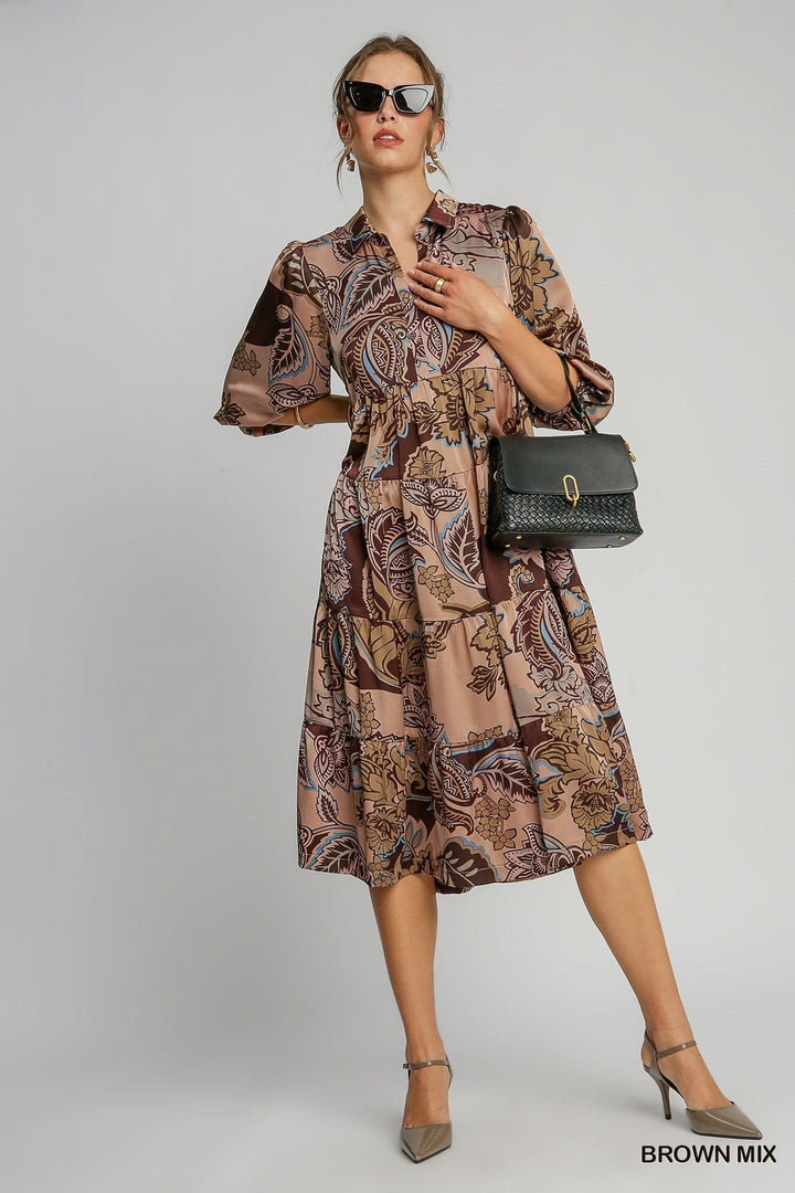 Umgee Dress Brown Mix / S Raegan Paisley Print Dress